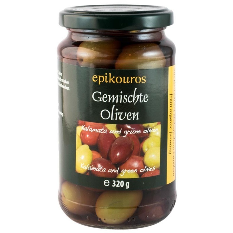 Masline Mixte cu Samburi in Saramura, Bio, 320 g, Epikouros
