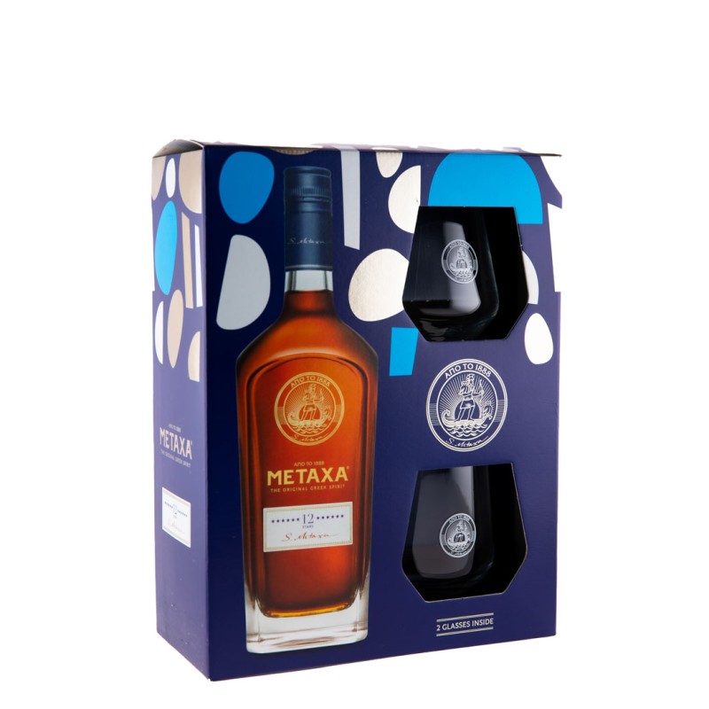Metaxa 12 Stele, cu 2 Pahare