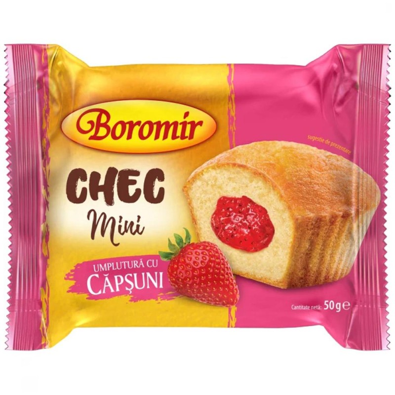 Mini Chec cu Crema de Capsuni Boromir, 50 g