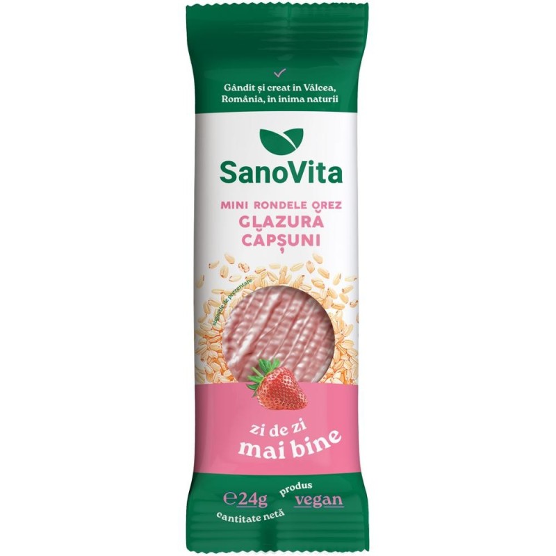 Mini-rondele din Orez cu Glazura de Capsuni, Sanovita, 24 g