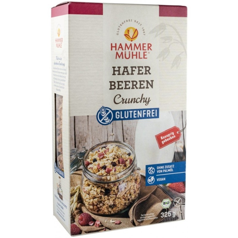 Musli BIO Crocant din Ovaz, fara Gluten, cu Fructe de Padure, 325 g, Hammer Muhle