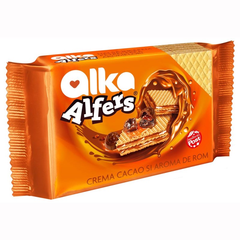Napolitane Alfers cu Crema de Cacao si Rom, 170 g
