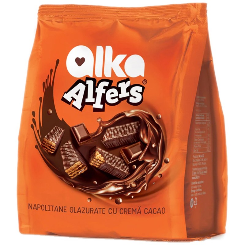 Napolitane Glazurate cu Crema de Cacao Alfers, 180 g