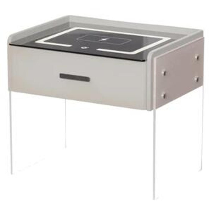 Noptiera Inteligenta Incarcare Wireless, Iluminare LED, 1 Sertar Depozitare, Alba, din Sticla si Lemn Smart Heater