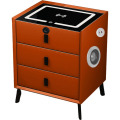 Noptiera Inteligenta, Incarcare Wireless, LED, 3 Sertare, Inchidere cu Amprenta, Portocalie, Lemn, Smart Heater