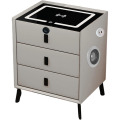 Noptiera Inteligenta Incarcare Wireless, LED, 3 Sertare, Porturi USB, Inchidere Amprenta, Alb, Sticla Lemn, Smart Heater