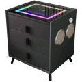 Noptiera Inteligenta Incarcare Wireless si Iluminare LED Negru, 3 Sertare Depozitare, Difuzor Bluetooth Smart Heater