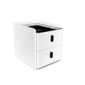 Noptiera Inteligenta Slim cu Incarcare Wireless, LED si 2 Sertare, Alb, Sticla si Lemn, Smart Heater