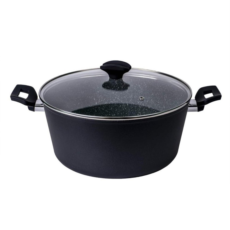 Oala cu Capac de Sticla, Inaltime 13 cm, Diametru 28 cm, Capacitate 6 l, Negru