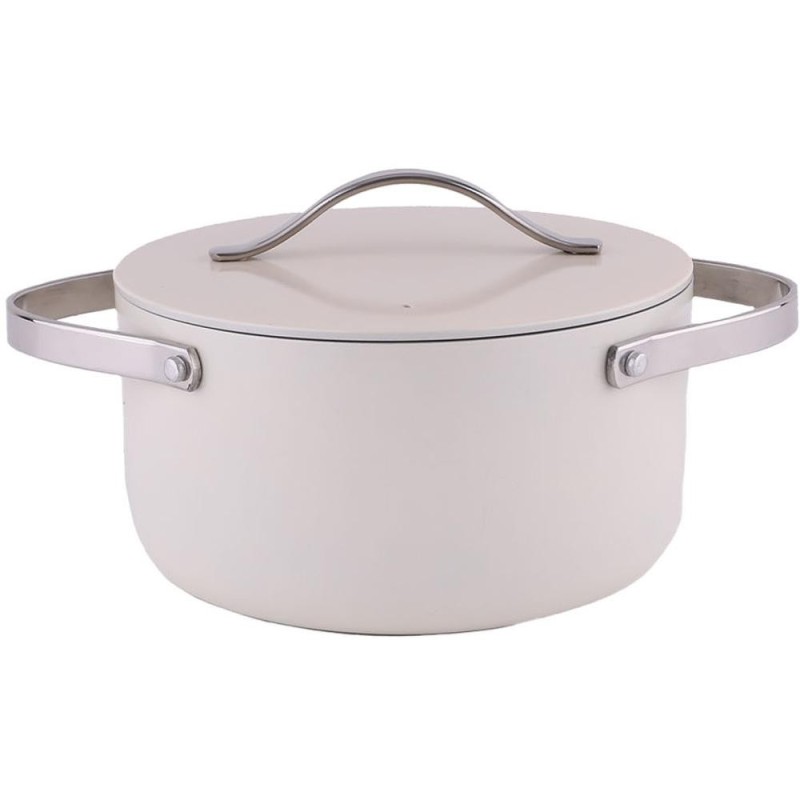 Oala cu Capac, Interior Ceramica, 24 cm, 4 l, Crem