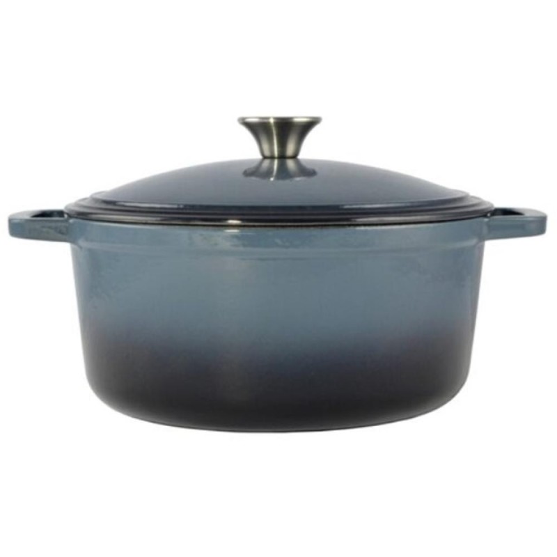 Oala din Fonta Emailata cu Capac, 28 cm, 7 l, Albastru, Perfect Home