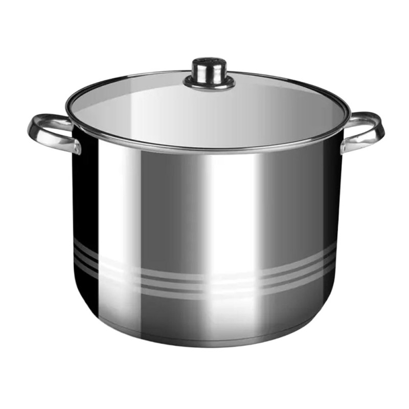 Oala din Inox cu Capac din Sticla, 18 x 14.5 cm, 3.5 l, Argintie, Perfect Home