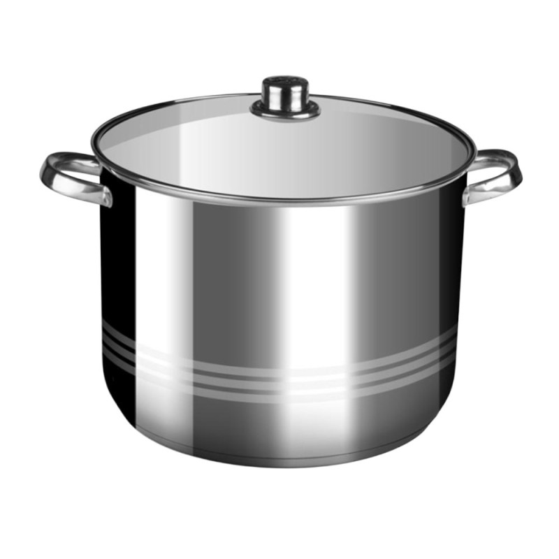 Oala din Inox cu Capac din Sticla, 32 cm, 19 l, Argintie, Perfect Home