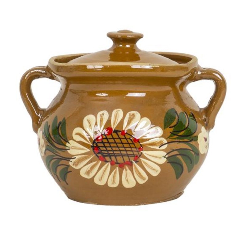 Oala din Lut cu Capac, Capacitate 1 l, Diametru 14 cm, Multicolor