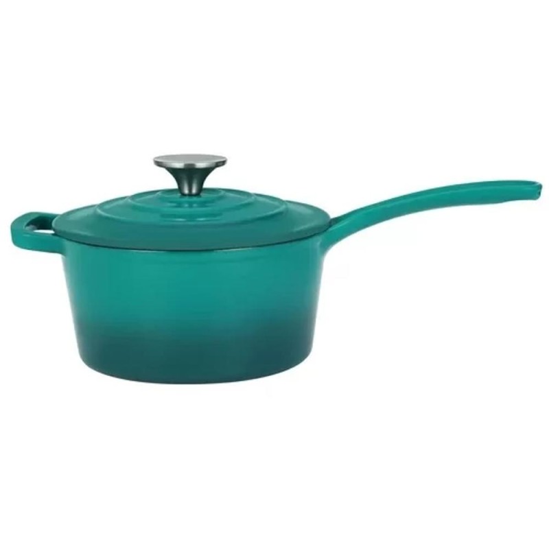 Oala Eleganta din Fonta Emailata cu Capac, 19 cm, 1.9 l , Turcoaz, Perfect Home