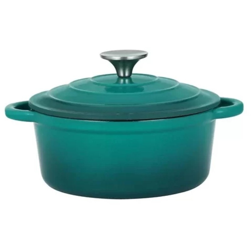 Oala Eleganta din Fonta Emailata cu Capac, 20 cm, 2 l, Turcoaz, Perfect Home