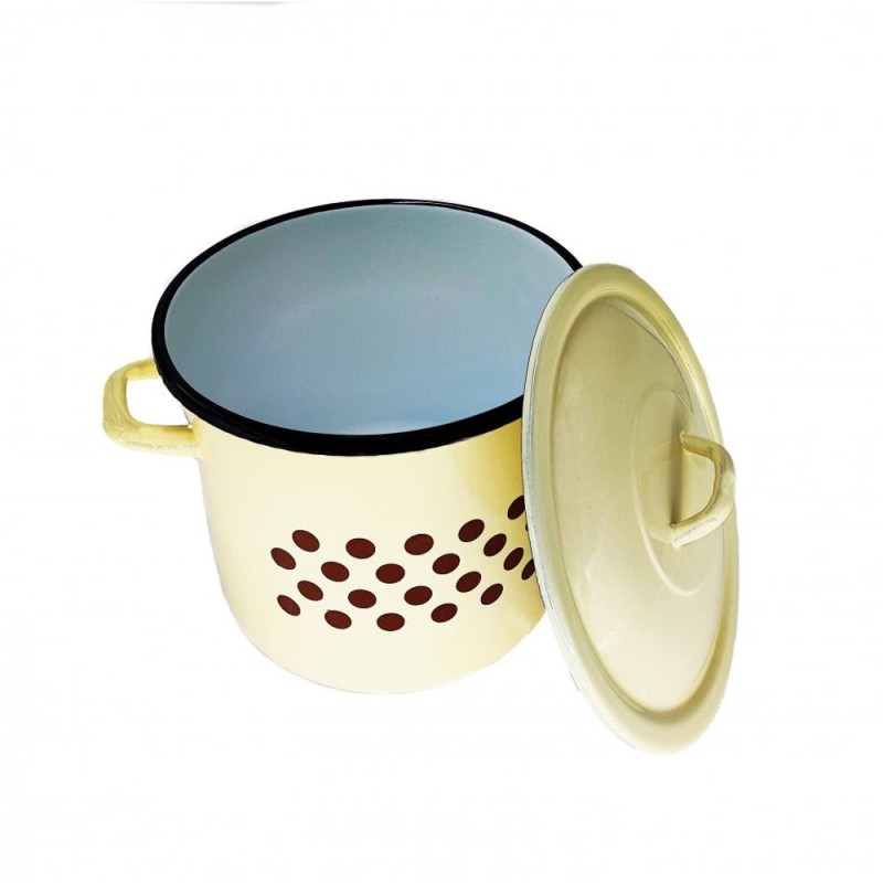 Oala Emailata cu Buline si Capac, 6 l, 21 cm, Bej, Emailul Medias