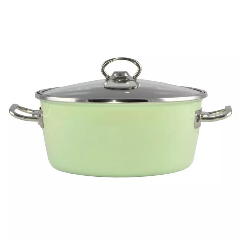 Oala Emailata cu Capac din Sticla, Green Elite, 22 cm, 3.3 l, Perfect Home