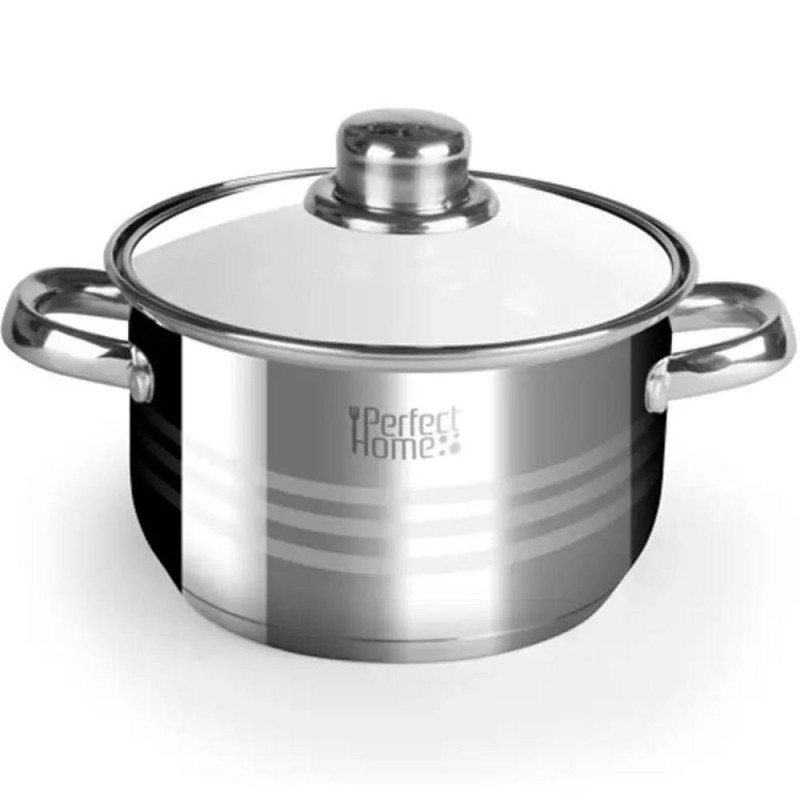 Oala Inox, Capac din Sticla, 18 cm, 2.5 l, Perfect Home