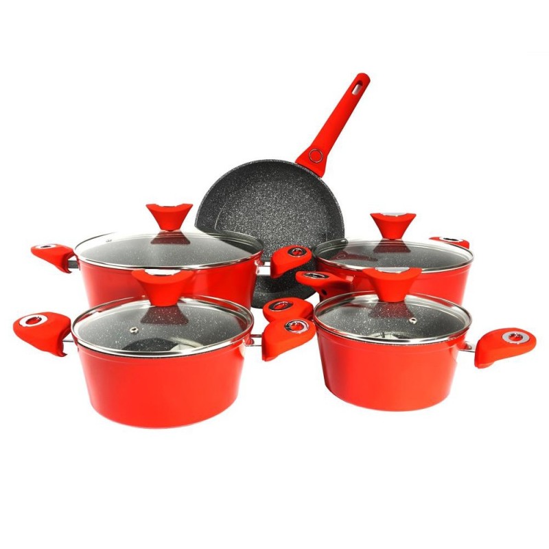 Oale din Aluminiu, Interior Granit, Compatibil Inductie, 9 Bucati