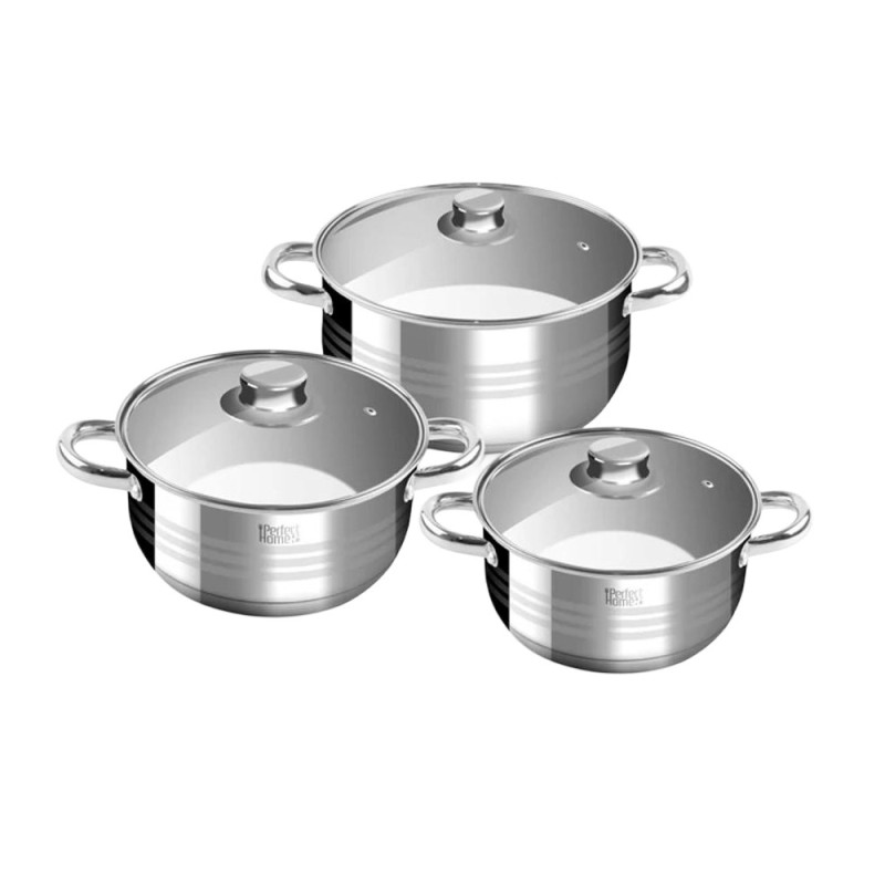 Oale din Inox cu Capac din Sticla, Capacitate 2 l, 3.8 l, 6.5 l, Argintii, 6 Bucati, Perfect Home