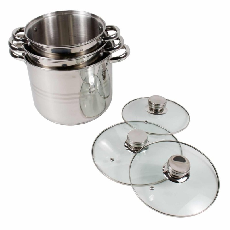 Oale Inox cu Capac, 5 l / 6 l / 8 l, 3 Bucati