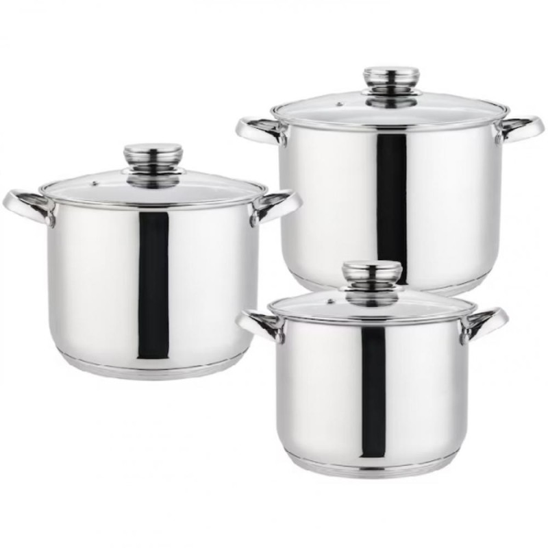 Oale Inox cu Capace Sticla, 20 cm, 22 cm, 24 cm, Argintii, 6 Bucati, Edelhoff