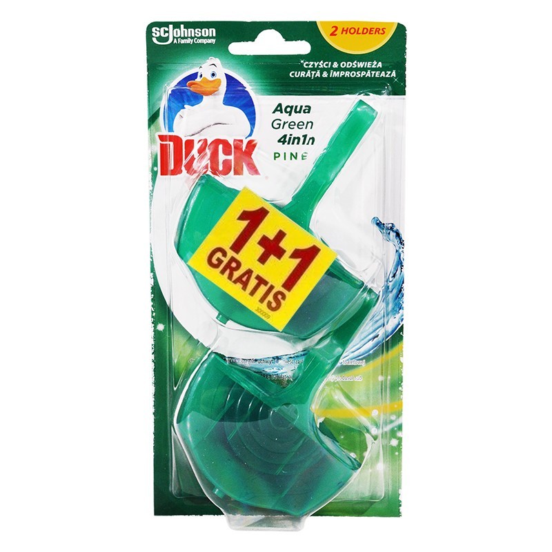 Odorizant Toaleta Duck Aqua Green 4 in 1 Pine, 1 + 1 Gratis