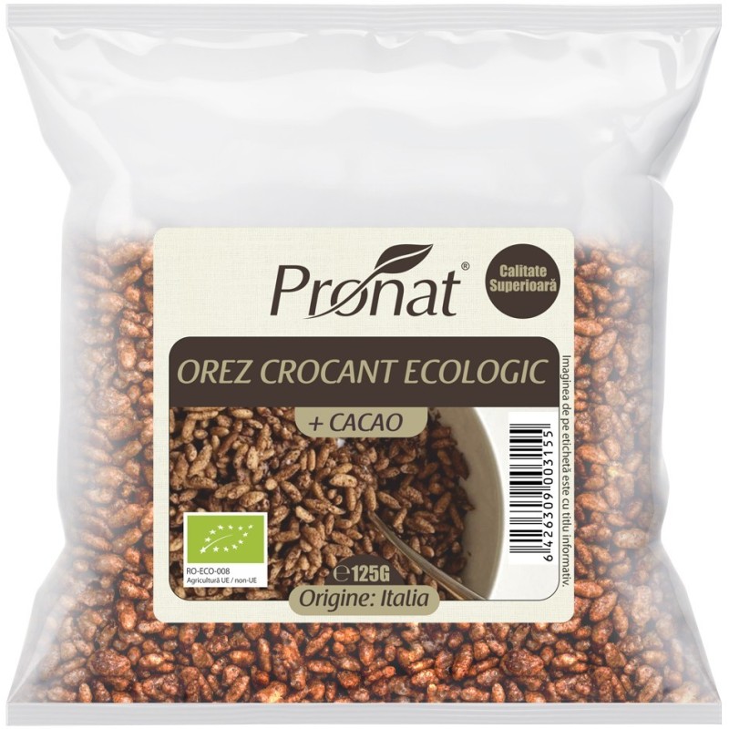 Orez Expandat Crocant cu Cacao, Bio 125 g