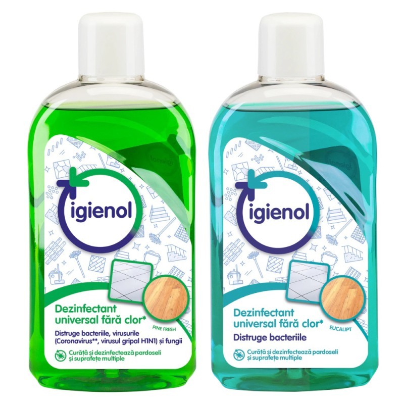 Pachet 2 x Dezinfectant Universal Multisuprafete Igienol Pine, 1 l si Igienol Eucalipt, 1 l