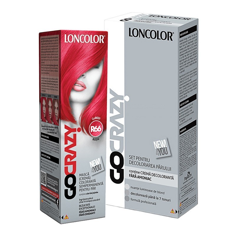 Pachet Crema de Par Coloranta Semi-Permanenta Loncolor GoCrazy R66 GoRed si Crema de Par Decoloranta