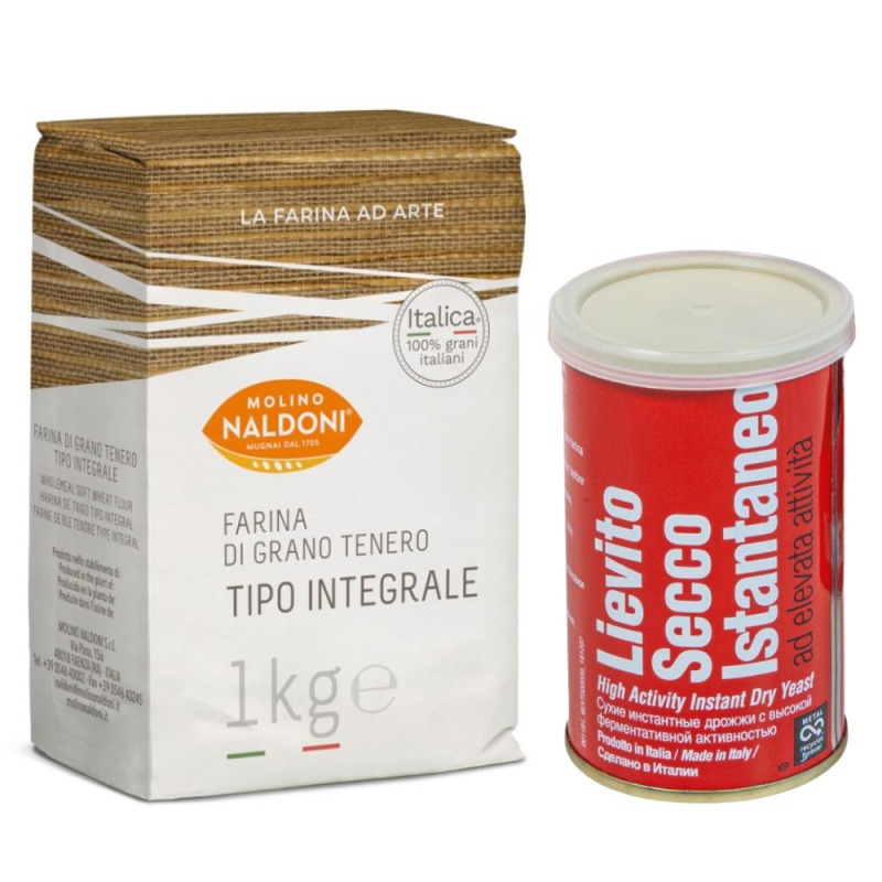 Pachet Faina din Grau Tanar Integrala, Naldoni, 1 kg si Drojdie Uscata, Italmill, 100 g