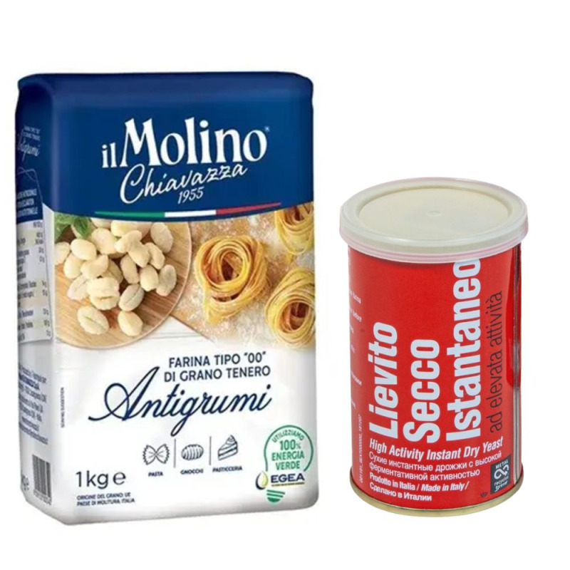 Pachet Faina din Grau Tanar tip 00, Taitei si Paste de Casa, 1 Kg si Drojdie Uscata, Italmill, 100 g