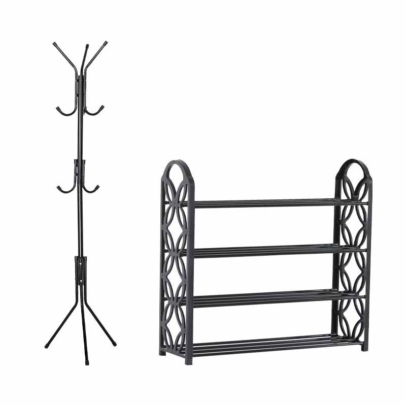 Pachet Hol - Cuier din Metal, 45x175 cm + Suport cu 4 Rafturi Incaltaminte