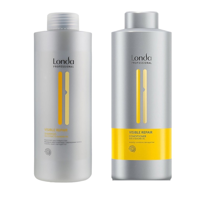 Pachet Londa Professional Visible Repair, Sampon 1000 ml, Balsam 1000 ml, Reparator