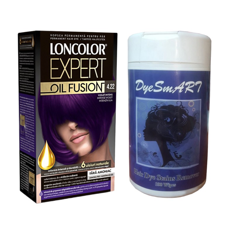 Pachet Promo Loncolor Vopsea Par 4.22 Violet Intens 100 ml, 100 x Servetele Pete Vopsea