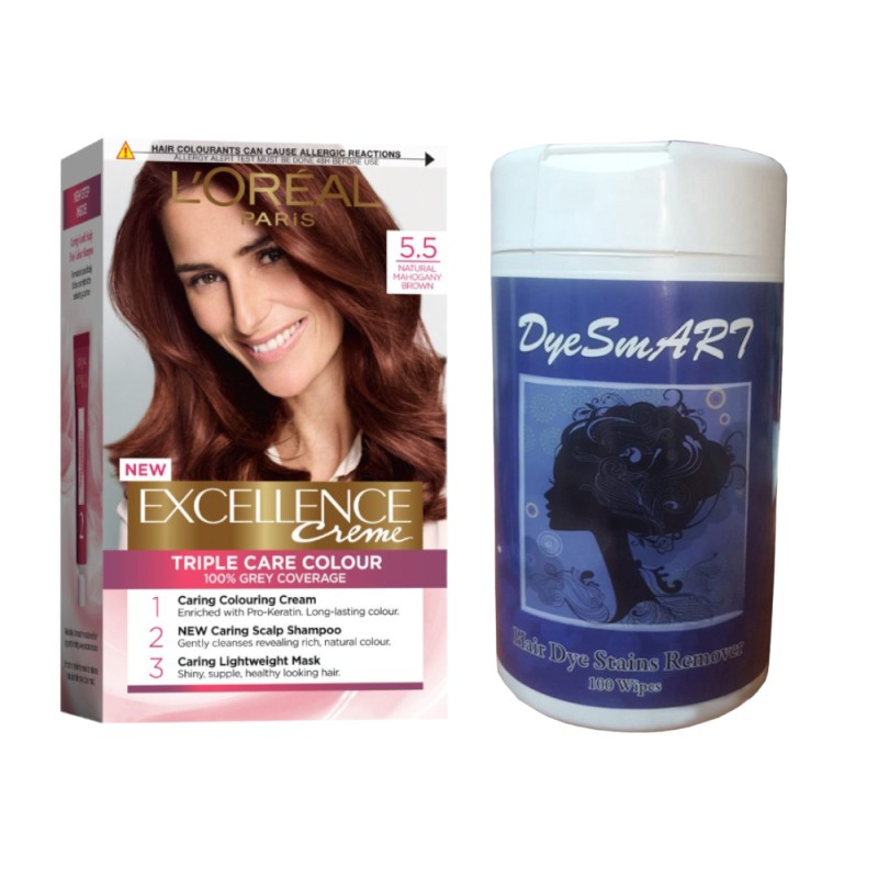 Pachet Promo L'Oreal Paris Vopsea Par 5.5 Saten Deschis Acaju 192 ml, 100 x Servetele Pete Vopsea