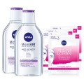 Pachet Promo Nivea: Apa Micelara MicellAir Skin Breathe Ten Sensibil, 400 ml x 2 si Masca Servetel Natural Radiance, 4 Bucati