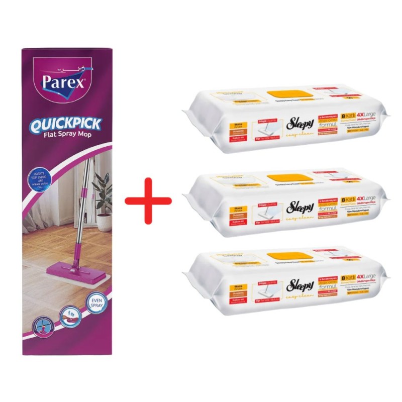 Pachet Promo Parex QuickPick Mop si 3x50 Lavete Umede Sleepy Easy Clean Herbal Soap