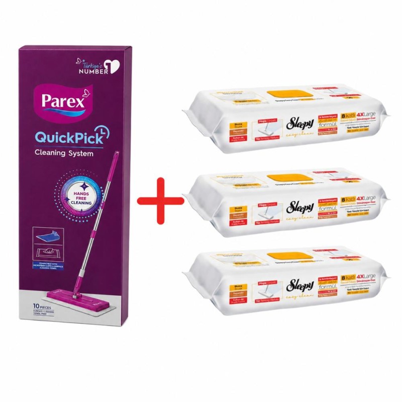 Pachet Promo Parex QuickPick Mop si 3x50 Lavete Umede Sleepy Easy Clean Herbal Soap