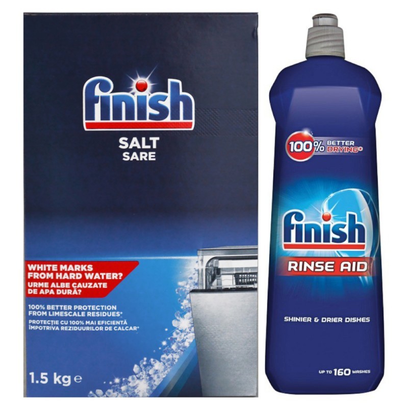 Pachet Solutie Clatire Finish 800 ml + Sare pentru Masina de Spalat Vase Finish 1.5 kg