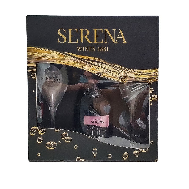 Pachet Vin Spumant Prosecco RoseTerra Serena Brut Doc 0,75 L + 2 Pahare