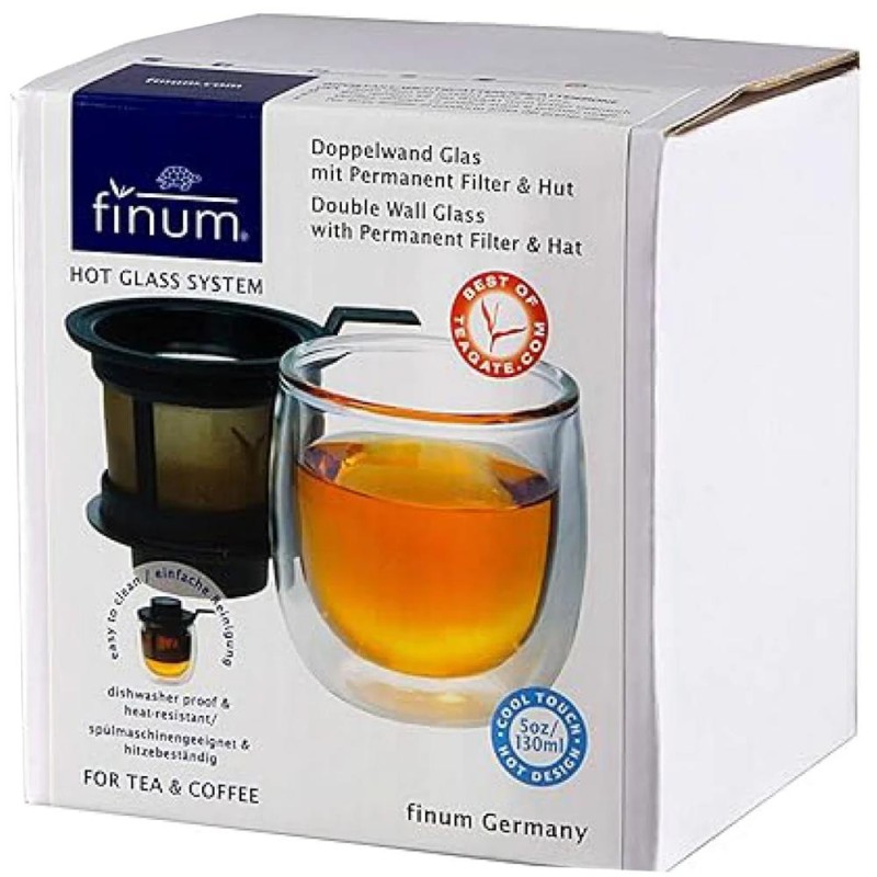 Pahar cu Pereti Dubli pentru Ceai, Riensch & Held, cu Filtru Integrat Hot Glass System, 130 ml