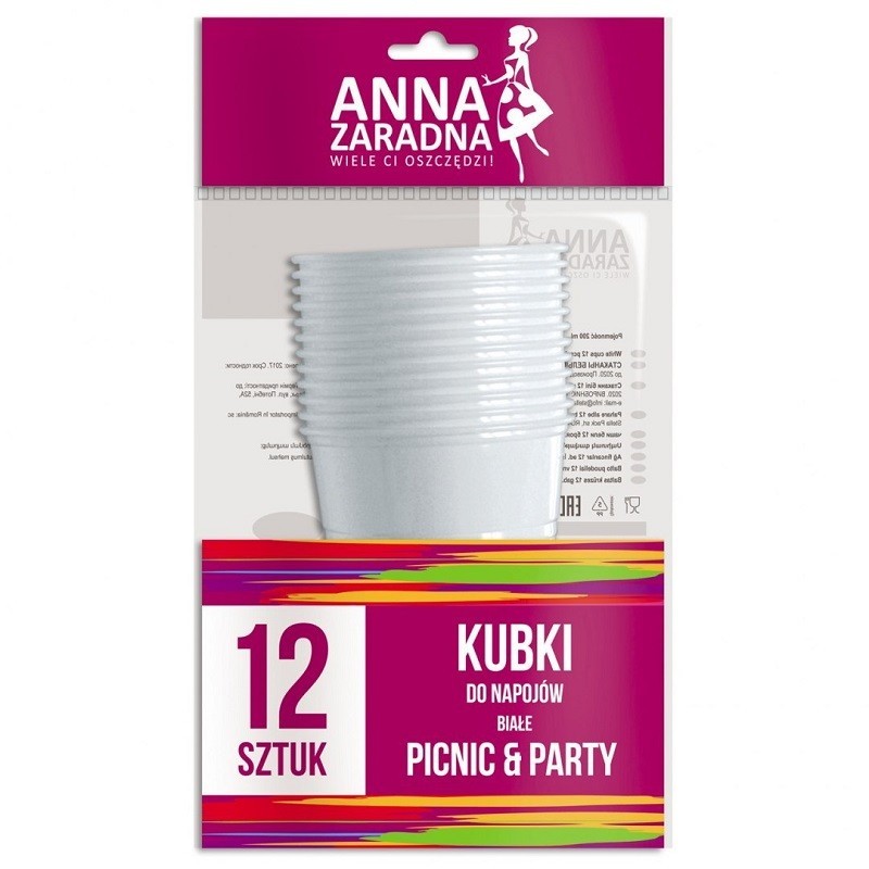 Pahare Albe de Plastic Anna 12 Bucati