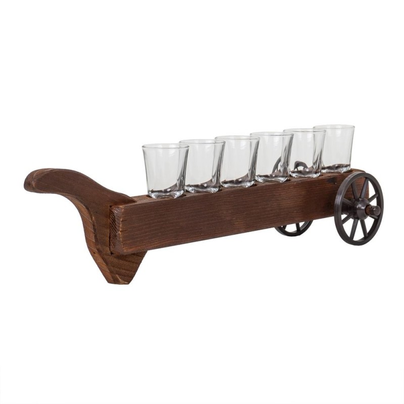 Pahare cu Suport din Lemn cu Roti, 50 ml, 6 Bucati