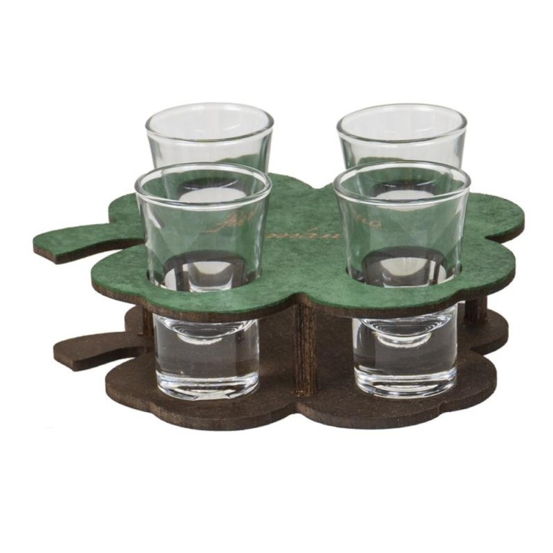 Pahare in Forma de Trifoi, Suport Lemn, 50 ml, 4 Bucati