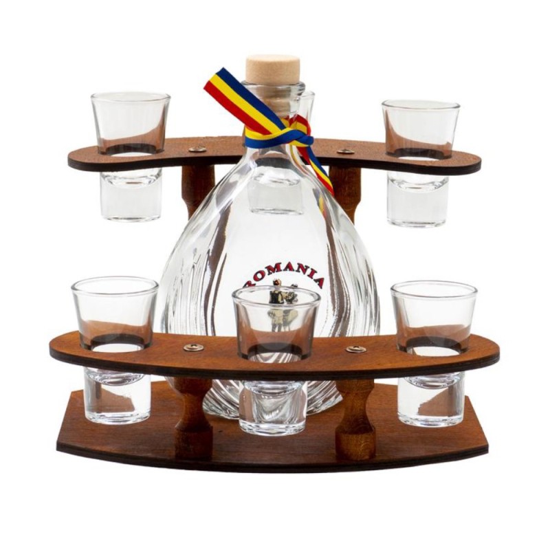 Pahare Mici pentru Shot, Butelca si Suport, 6 Bucati