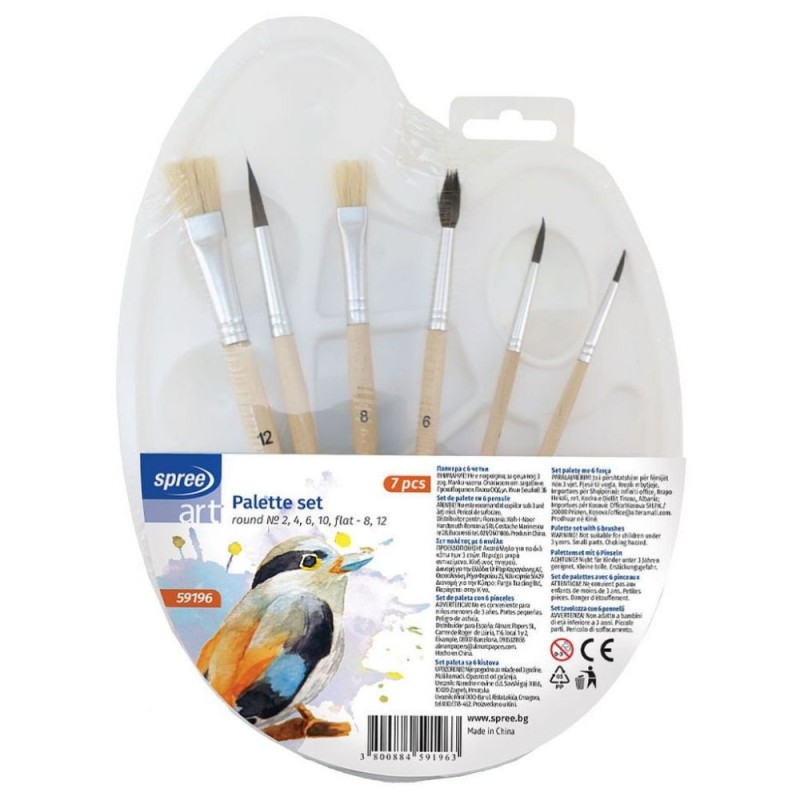 Paleta Pictura, 17 x 23 cm, 2 Pensule Tesite, 4 Pensule Rotunde, Multicolor