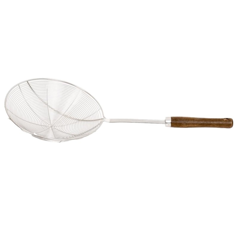 Paleta Tip Strecuratoare, Inox, Diametru 20 cm, Maner de Lemn