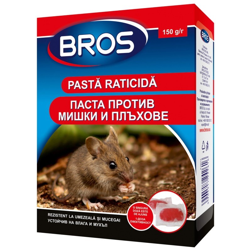 Pasta Raticida Impotriva Soarecilor si Sobolanilor Bros, 150 g